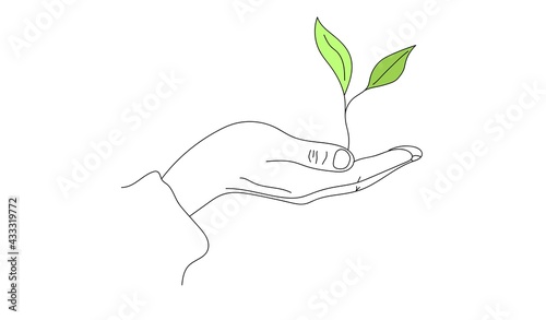 Hand Holding a Plant Green Eco Life Concept Hand Drawn
