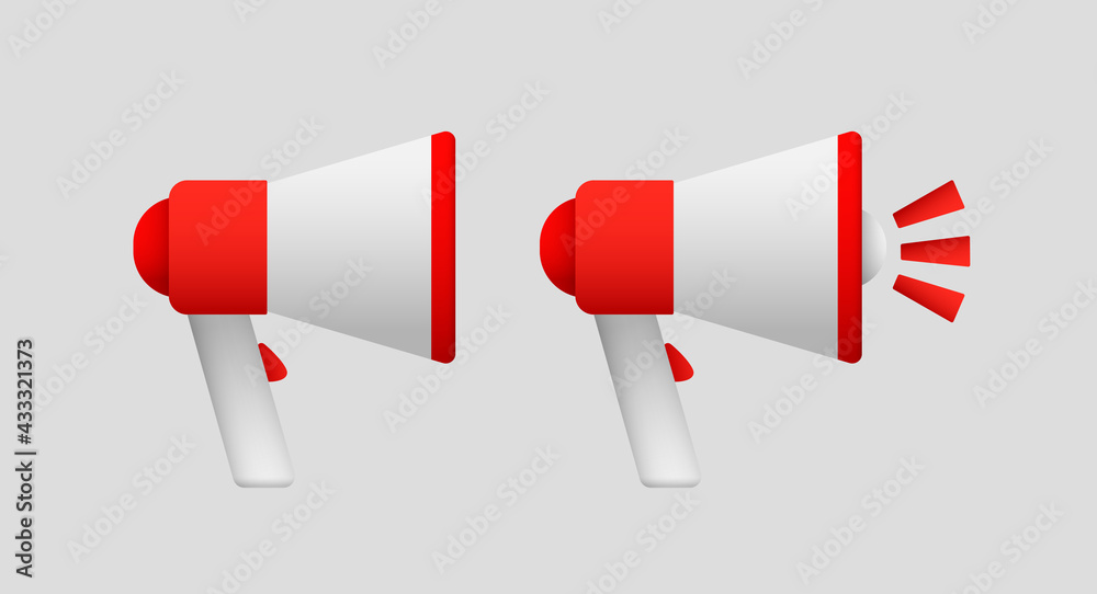 Realistic vector Megaphone. Red and white loudspeakers on a gray background. Realistic vector Megaphone. Red and white loudspeakers on a gray background.