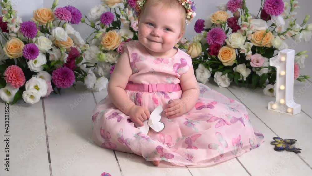 Little 1 years old beautiful tender smiling girl, childhood celebration concept Little 1 years old beautiful tender smiling girl, childhood celebration concept