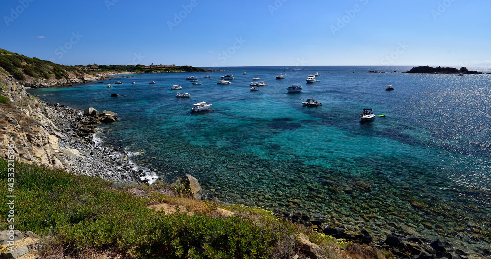 Pure clear azure coast near the Simius Beach near Villasimius, Sardinia, Italy.