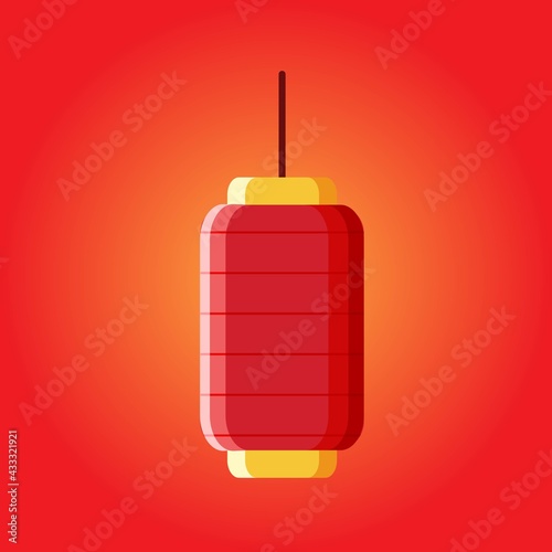 Happy Chinese New Year. Chinese New Year lanterns cylinder shape. Red paper lantern. Vector red Chinese lanterns cylindrical shape. Chinese lantern icon.