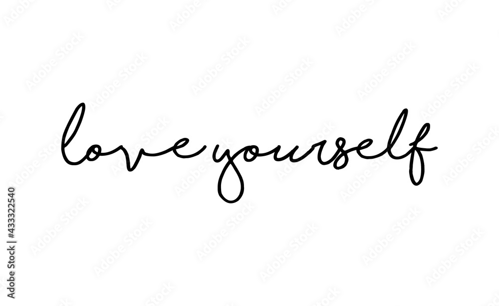 Love yourself phrase. Calligraphy lettering. Vector quote design. Self love motivation. Love yourself phrase. Calligraphy lettering. Vector quote design. Self love motivation.