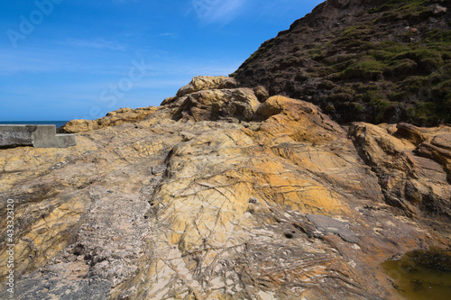 Rocks at Tynemouth Beach, Northumberland, UK in May 2021