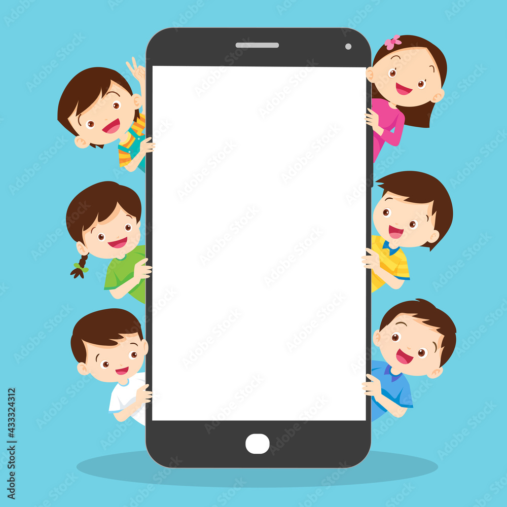 children and smartphone with copy space back children and smartphone with copy space back