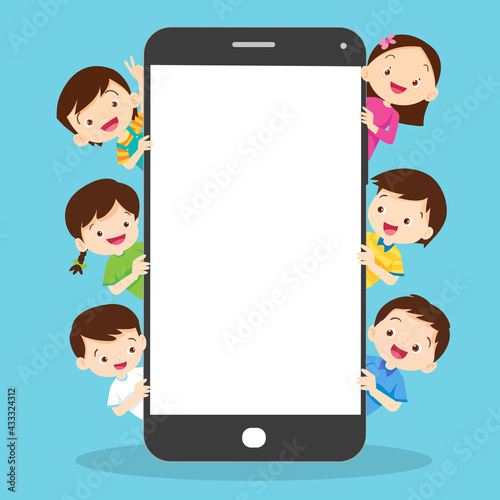 children and smartphone with copy space back