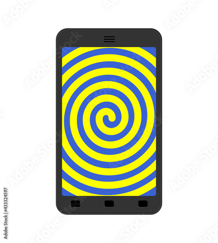 Phone hypnosis. Smartphone screen hypnotizes. vector illustration