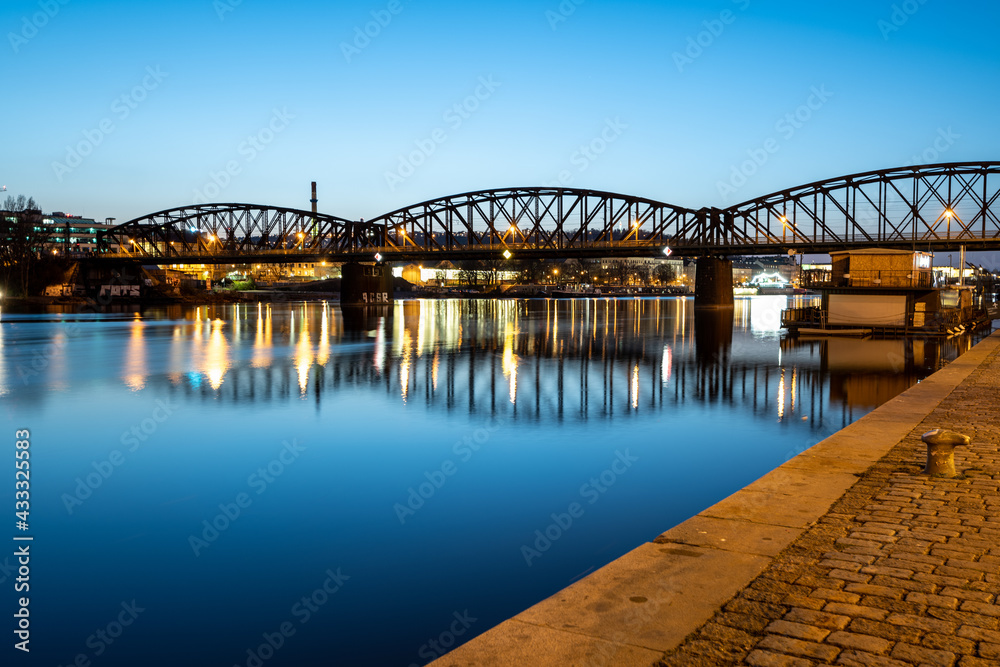 Naklejka premium Vysehrad Railway Bridge by night. Prague, Czech Republic