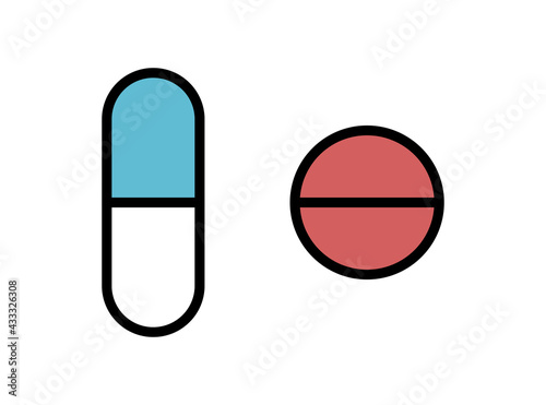 Set of Medicine Pill Capsule Tablet Icons. Vector Image.