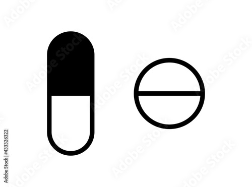 Set of Medicine Pill Capsule Tablet Icons. Vector Image.