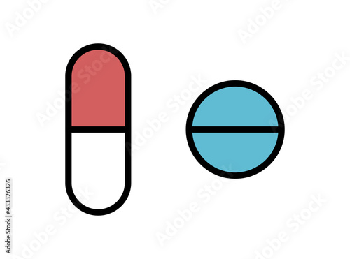 Set of Medicine Pill Capsule Tablet Icons. Vector Image.