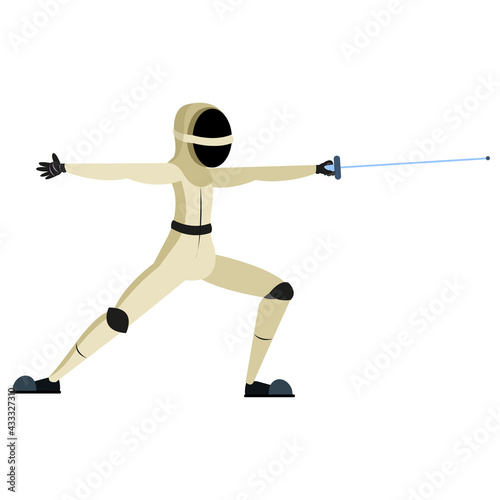 Isolated athlete character practicing fencing