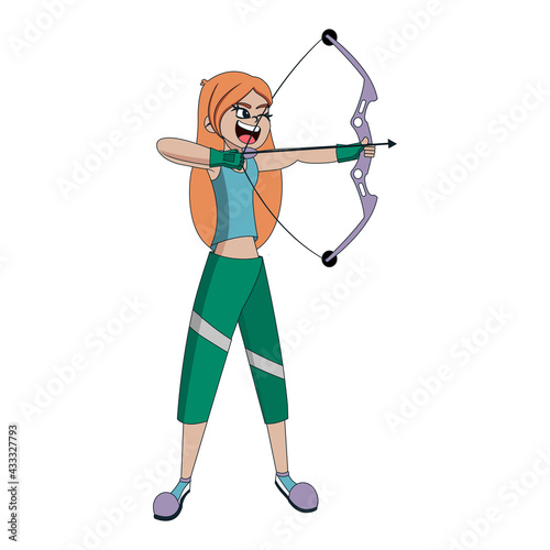 Isolated girl doing archery sport character
