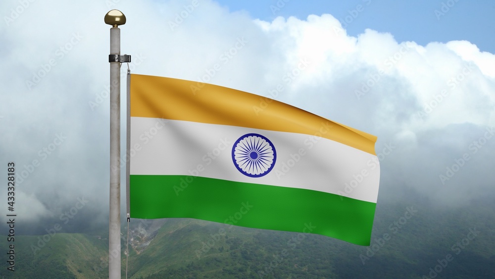 Tiranga indian flag waving in the wind. Close up of India banner