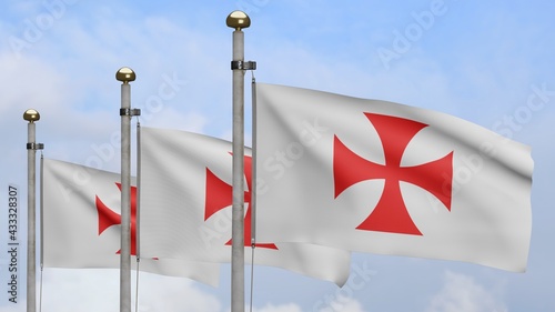 3D Knights templars flag waving on wind. Catholic military order medieval banner photo