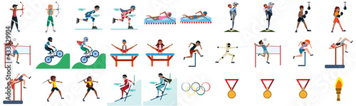 Set of different athlete characters practicing different sports