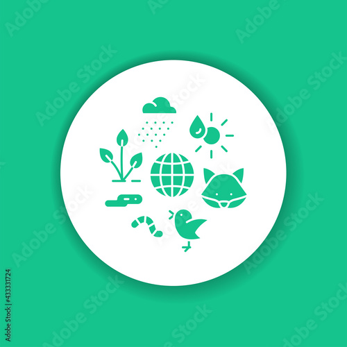 Ecosystem black glyph icon. Sustainable biodiversity and animal friendly environment. Sign for web page, app.