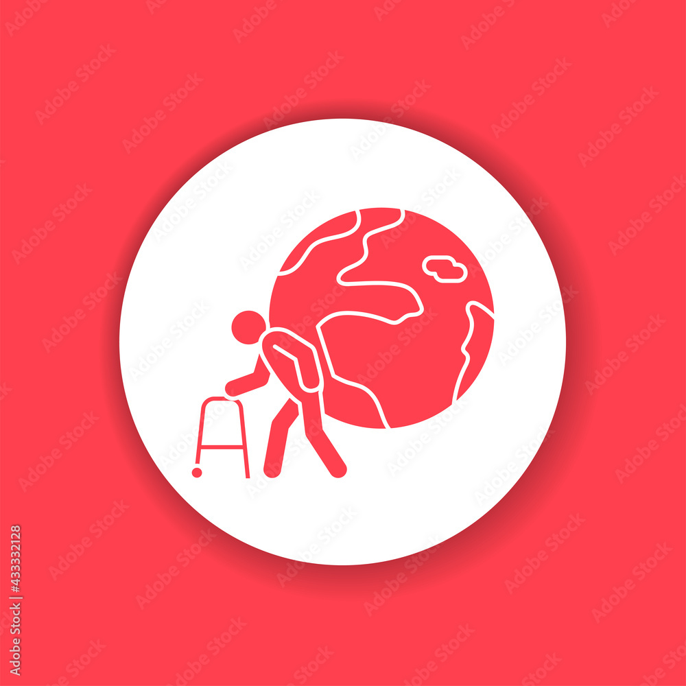 Population ageing black glyph icon. Environmental problems. Sign for web page, app. Population ageing black glyph icon. Environmental problems. Sign for web page, app.