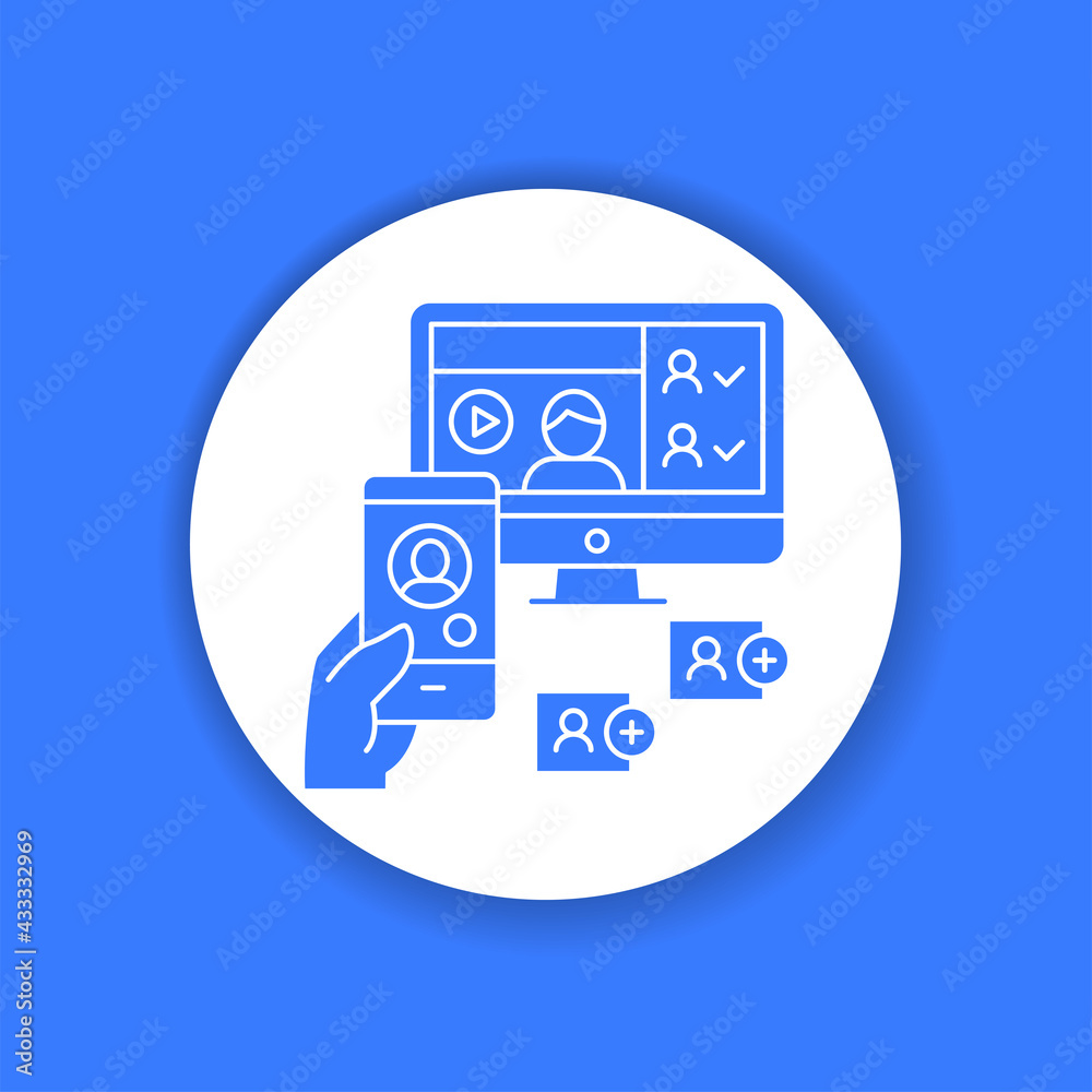Video chatting black glyph icon. Virtual communication concept. Player window with people. Home leisure. Video chatting black glyph icon. Virtual communication concept. Player window with people. Home leisure.