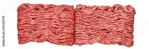 Raw Minced Meat Isolated Background. Top View Of Fresh Ground Beef Isolated On White. Uncooked Minced Mixed Beef And Pork Meat.