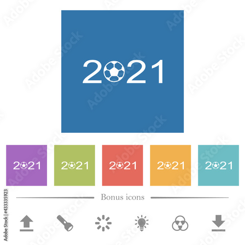 Soccer tournament 2021 flat white icons in square backgrounds