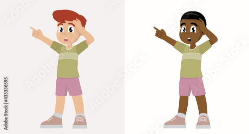 kid boy show shock and amazed pose expression