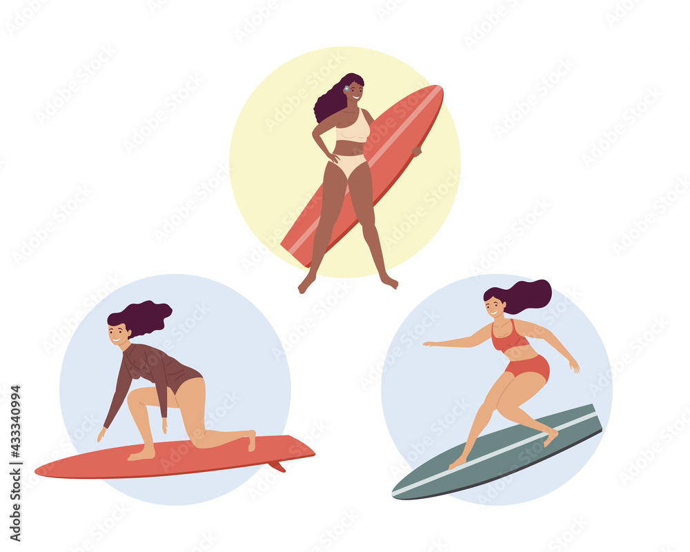 three women surfing three women surfing