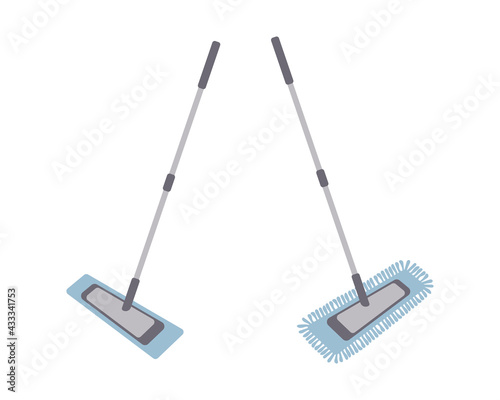 Flat universal mop for cleaning floor. Microfiber mop in two positions. Cleaning service, housework concept. Stock vector illustration isolated on white background. Cleaning equipment concept.