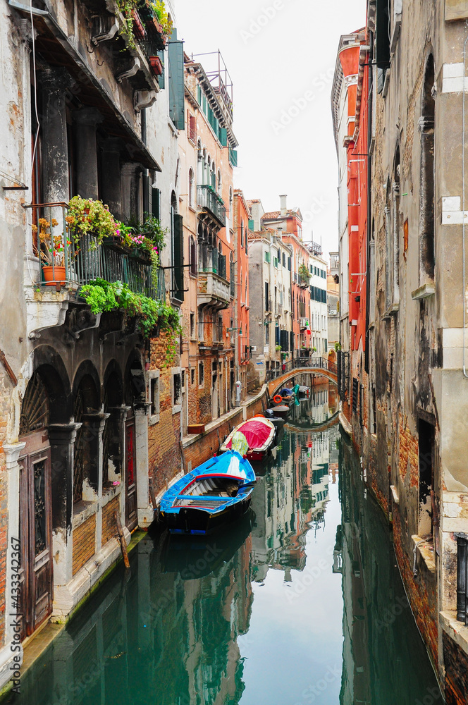 Gondola  in canal of Venice, Italy.