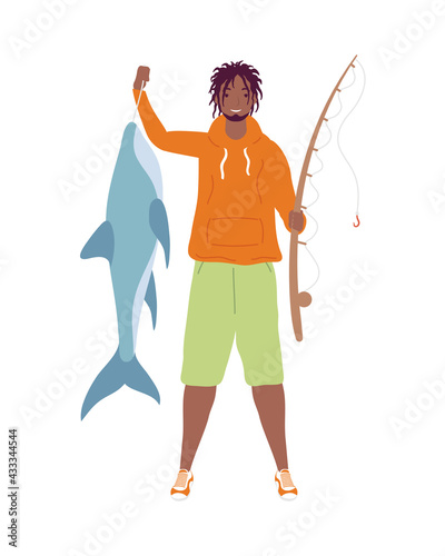 afro fisher with fish