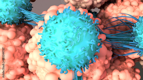 T-Cells Work to Fight Cancer, Immunotherapy, 
CAR T-cell therapy, 3d rendering