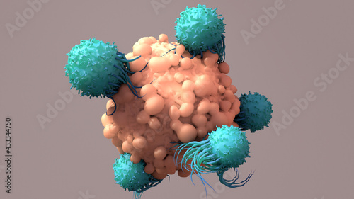 T-Cells Work to Fight Cancer, Immunotherapy, 
CAR T-cell therapy, 3d rendering