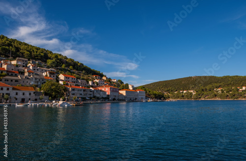 Pucisca is small town on Island of Brac  popular touristic destination on Adriatic sea  Croatia. August 2020.