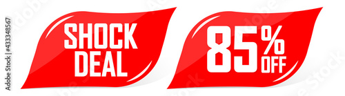 Shock Deal, 85% off, sale banners design template, discount tags, vector illustration