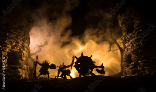 Foto Medieval battle scene with cavalry and infantry