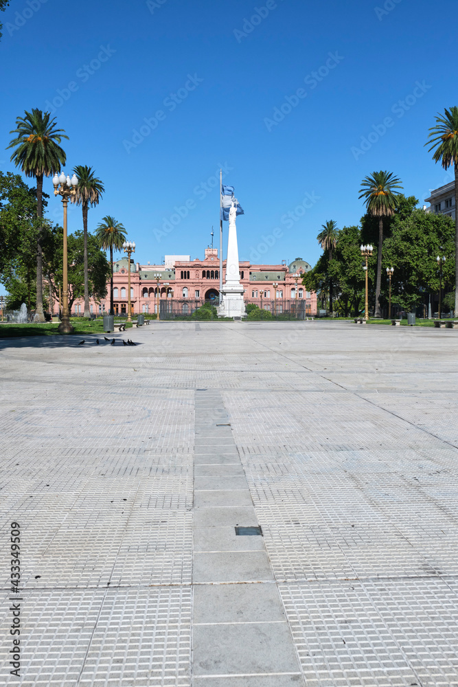 Plaza de Mayo, the main square of Buenos Aires, empty, without people, in 2021