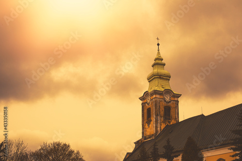 Baroque church in small village on a rainy day.High quality photo.