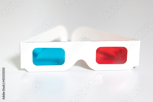Front view of retro 3d glasses with blue and red plastic