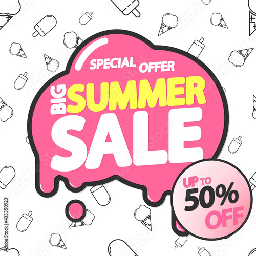 Big Summer Sale up to 50% off, poster design template, season best offer, discount banner, vector illustration