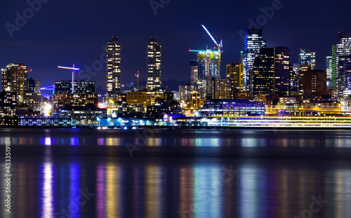 Seattle city scape at night with reflection lake,Seattle,Washington,USA