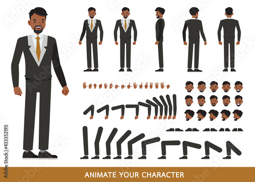 Businessman wear black suit character vector design. Create your own pose.