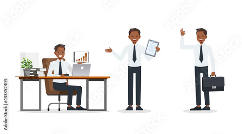 businessman wear white suit and blue tie character vector design. Presentation in various action.