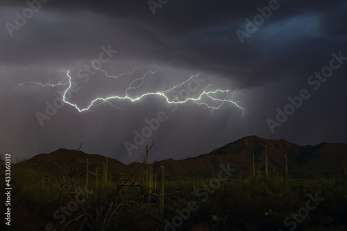 Lightning over desert mountains