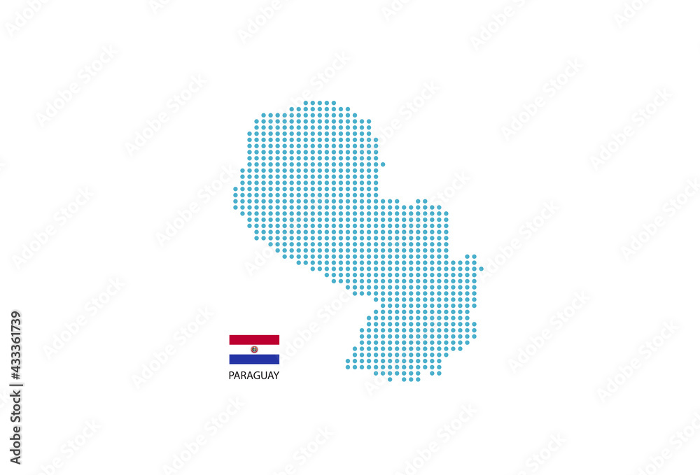 Paraguay map design blue circle, white background with Paraguay flag.
