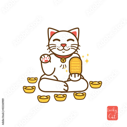 Lucky cat holding golden coin Vector
