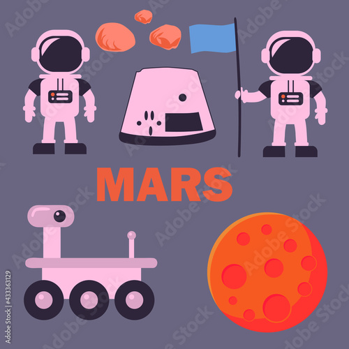 Set of symbol space mars outearth rover 
