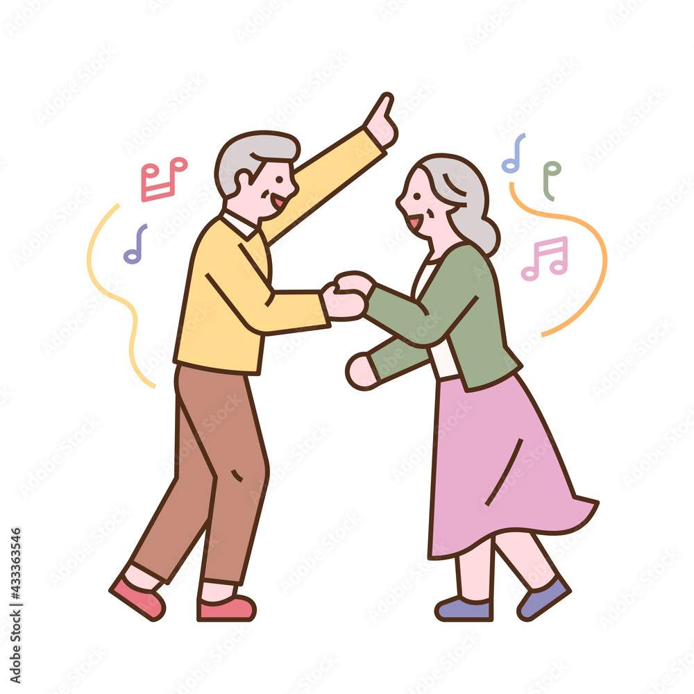 The senior couple is dancing happily. flat design style minimal vector illustration. The senior couple is dancing happily. flat design style minimal vector illustration.