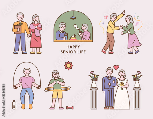 Happy senior couple lifestyle. flat design style minimal vector illustration.