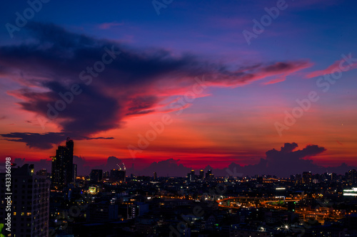 Wallpaper Mural The high angle background of the city view with the secret light of the evening, blurring of night lights, showing the distribution of condominiums, dense homes in the capital community Torontodigital.ca