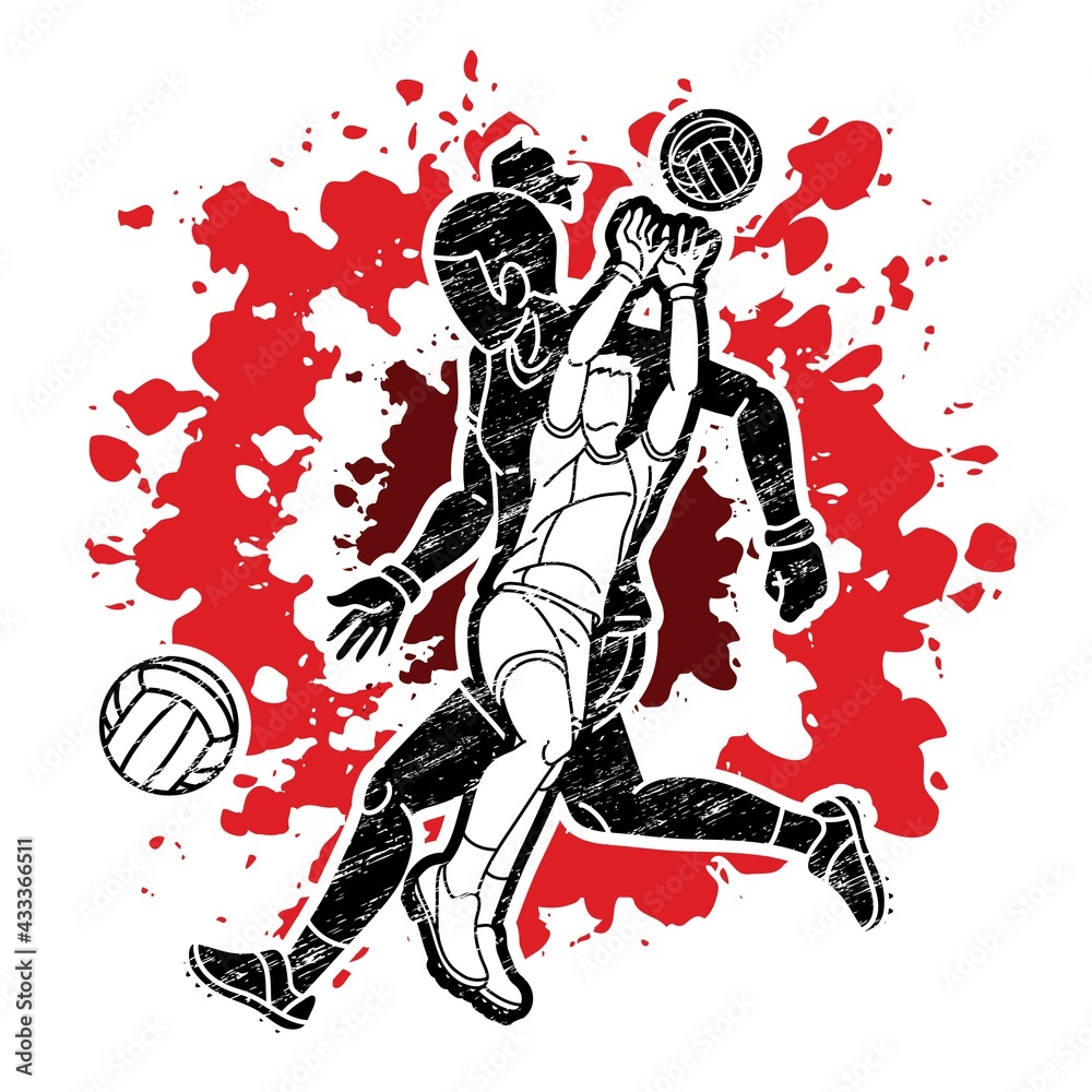 Gaelic Football Male and Female Players Sport Mix Action Cartoon Graphic Vector