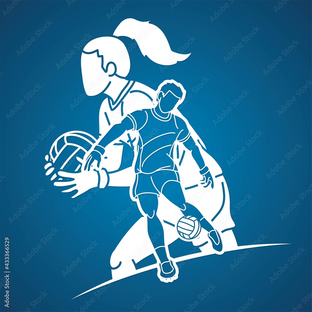 Obraz premium Gaelic Football Male and Female Players Sport Mix Action Cartoon Graphic Vector